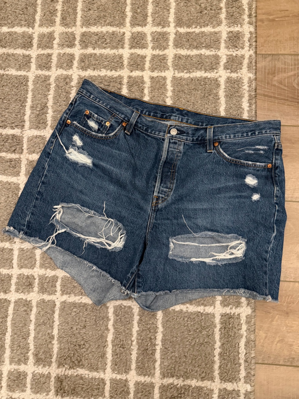 Levi's Dark Blue Distressed Denim Cutoff Shorts